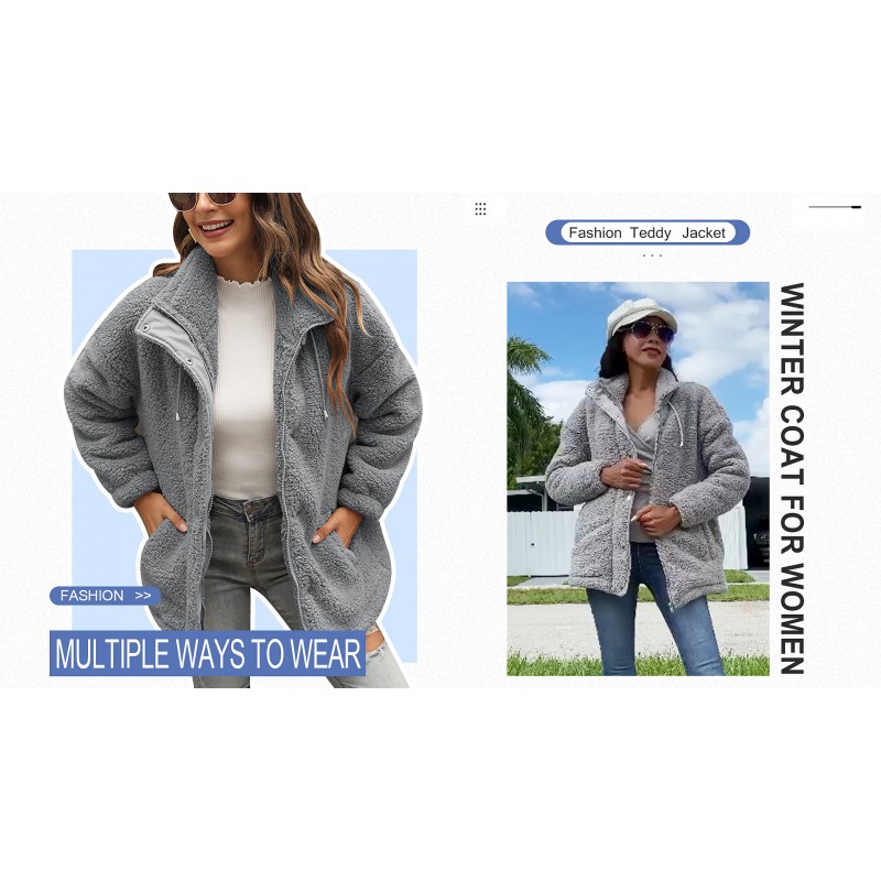 TCOT Womens Sherpa Jacket 따뜻한 겨울 테디 베어 코트 캐주얼 플리스 지퍼 업 Faux Shearling Outwear with Pockets