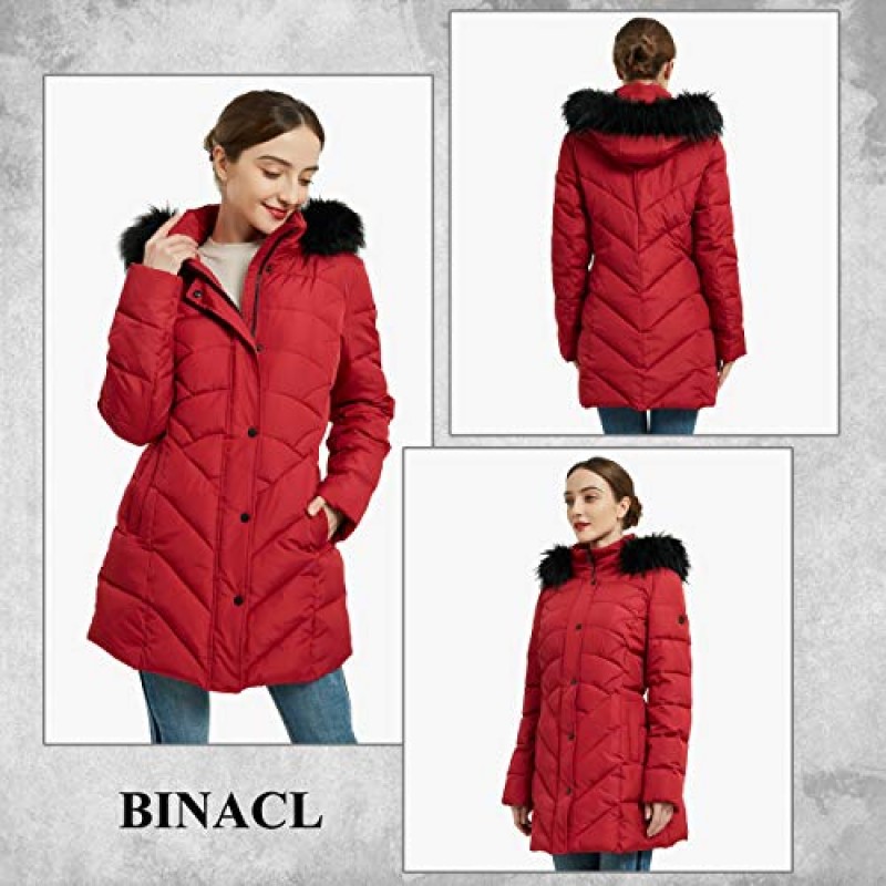 BINACL 여성 겨울 따뜻한 두꺼운 롱 아웃웨어 포켓 코트 파카 재킷(7Color,XS-XL)