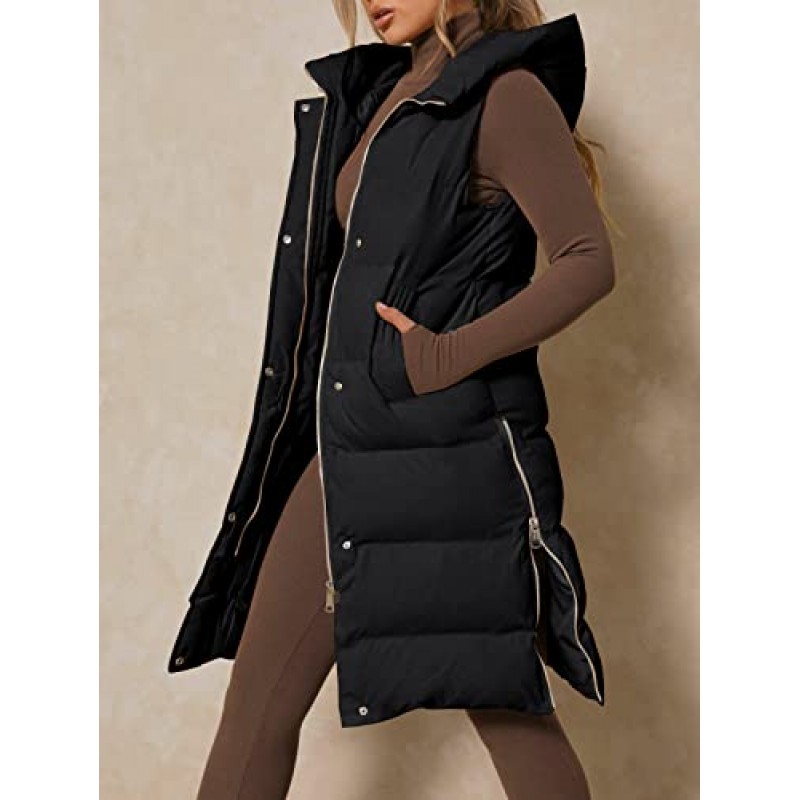 Inorin Womens Down Vest with Stand Collar 두꺼운 후드 민소매 롱 코트 자켓