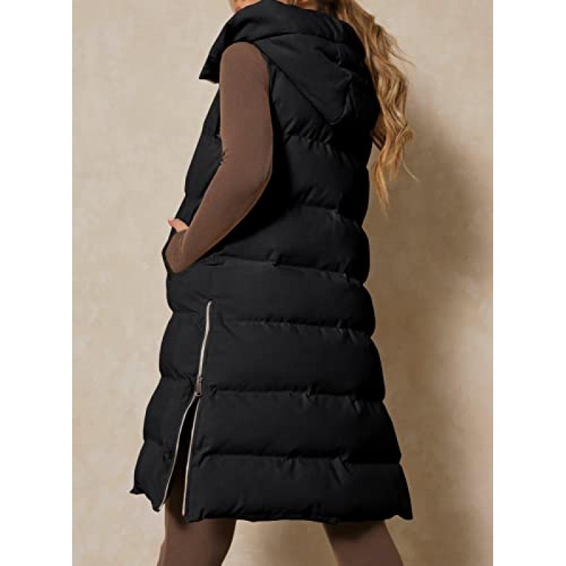 Inorin Womens Down Vest with Stand Collar 두꺼운 후드 민소매 롱 코트 자켓