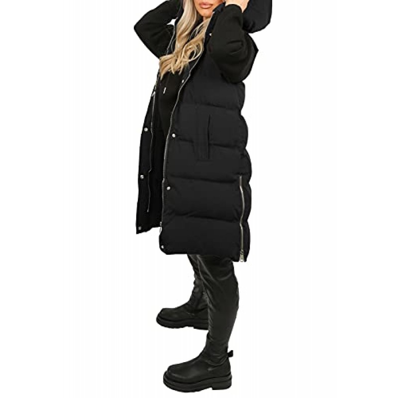 Inorin Womens Down Vest with Stand Collar 두꺼운 후드 민소매 롱 코트 자켓