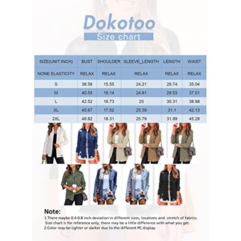 Dokotoo 여성용 오버 사이즈 데님 자켓 캐주얼 롱 보이프렌드 디스트레스 진 자켓 가을 봄