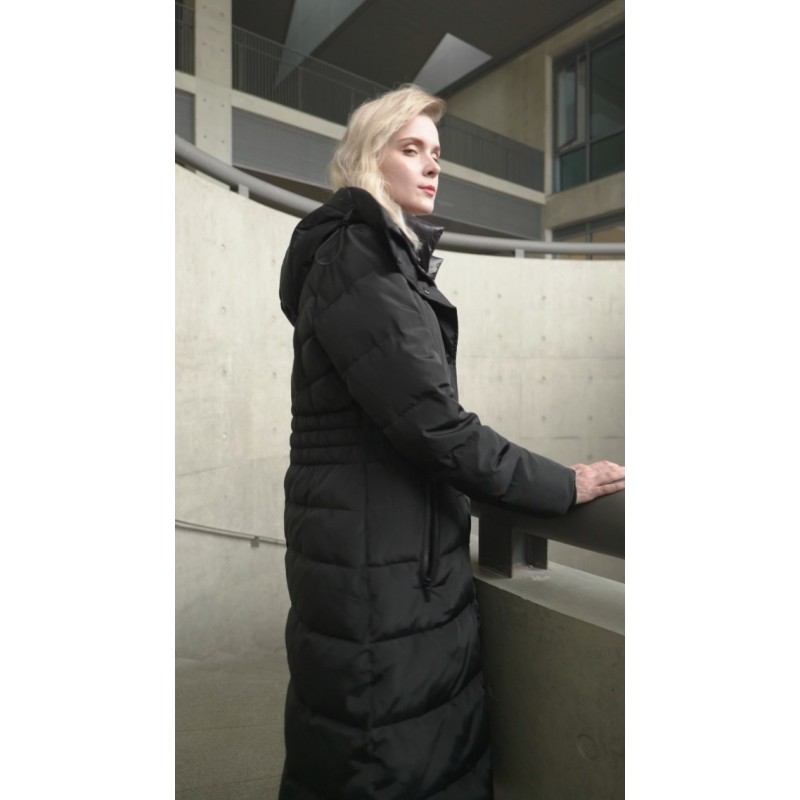 IKAZZ 여성용 겨울 코트, 후드가 있는 두꺼운 따뜻한 단열 비건 다운 롱 파카 재킷