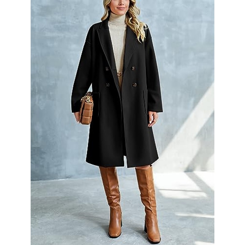 FSHAOES Womens Lapel Peacoat 겨울 더블 브레스트 아우터 미드 롱 자켓 캐주얼 트렌치 코트