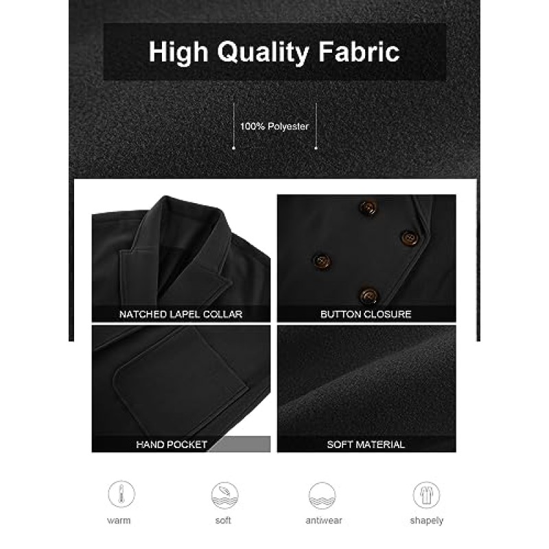 FSHAOES Womens Lapel Peacoat 겨울 더블 브레스트 아우터 미드 롱 자켓 캐주얼 트렌치 코트
