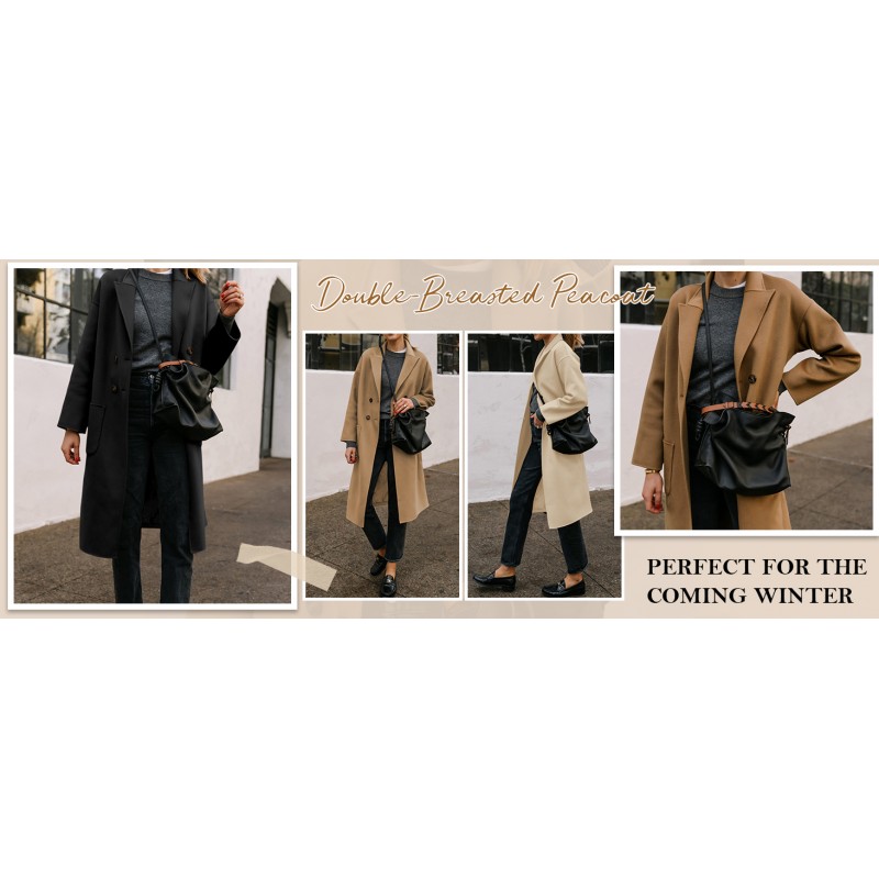 FSHAOES Womens Lapel Peacoat 겨울 더블 브레스트 아우터 미드 롱 자켓 캐주얼 트렌치 코트
