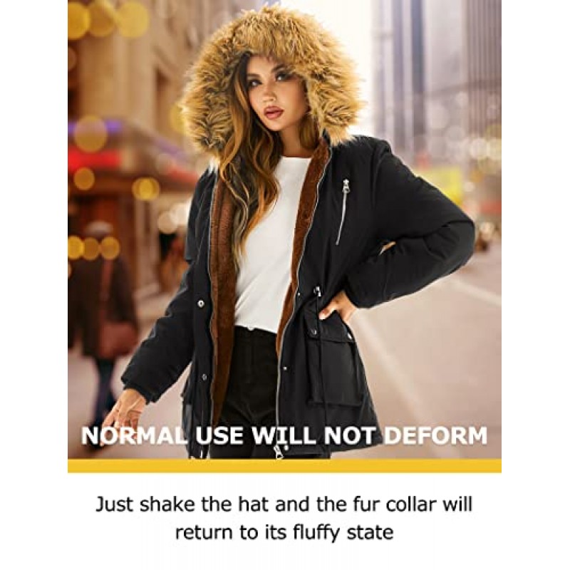Garemcy Womens 겨울 발수 코트 Thicken Puffer Jacket 모피 후드 코트가있는 따뜻한 양털 안감 파카