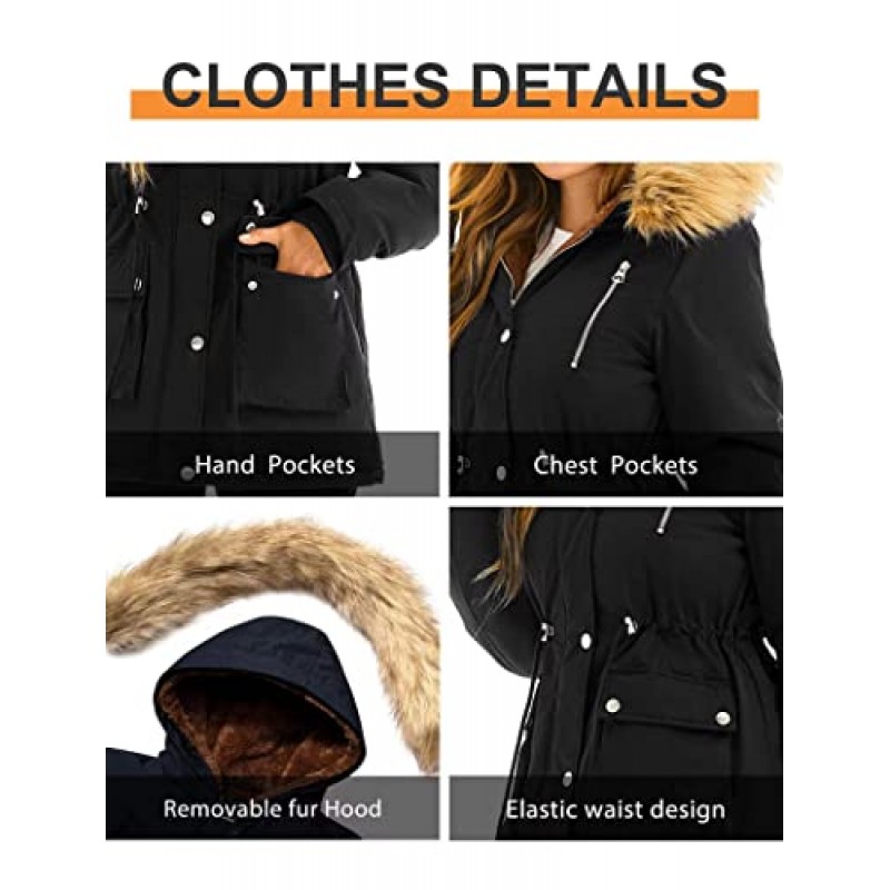 Garemcy Womens 겨울 발수 코트 Thicken Puffer Jacket 모피 후드 코트가있는 따뜻한 양털 안감 파카
