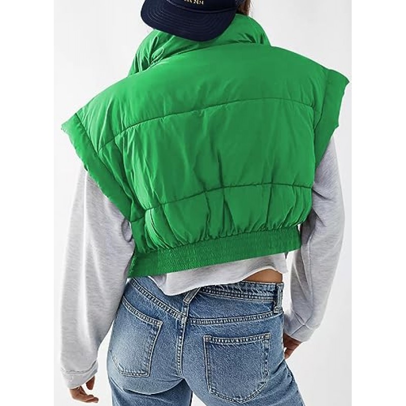 EVALESS 퍼퍼 조끼 여성 자른 경량 민소매 스탠드 칼라 지퍼 업 자켓 겨울 따뜻한 패딩 Gilet 겉옷 코트