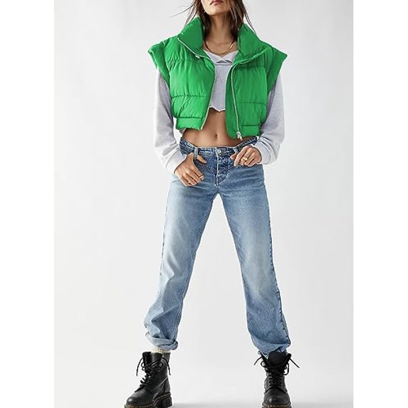 EVALESS 퍼퍼 조끼 여성 자른 경량 민소매 스탠드 칼라 지퍼 업 자켓 겨울 따뜻한 패딩 Gilet 겉옷 코트