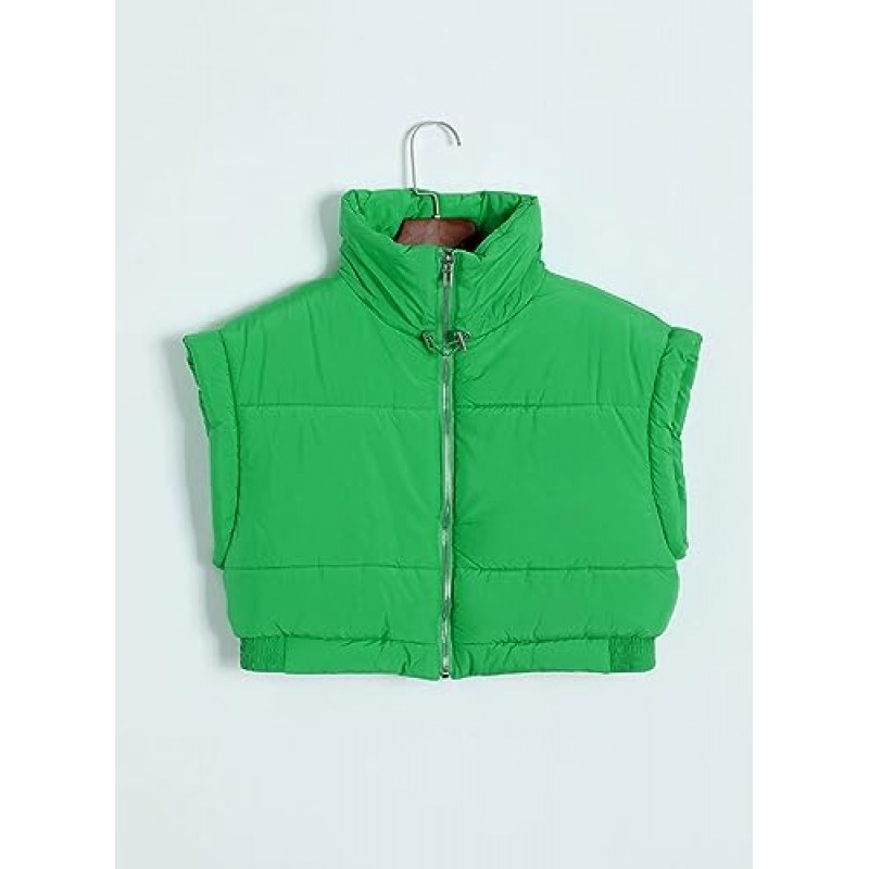 EVALESS 퍼퍼 조끼 여성 자른 경량 민소매 스탠드 칼라 지퍼 업 자켓 겨울 따뜻한 패딩 Gilet 겉옷 코트