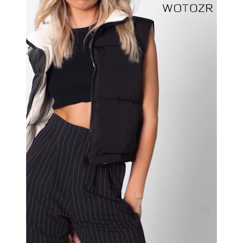 WOTOZR 여성용 겨울 퍼퍼 조끼 지퍼 업 민소매 퀼트 다운 자켓 코트 포켓이있는 패딩 Gilet