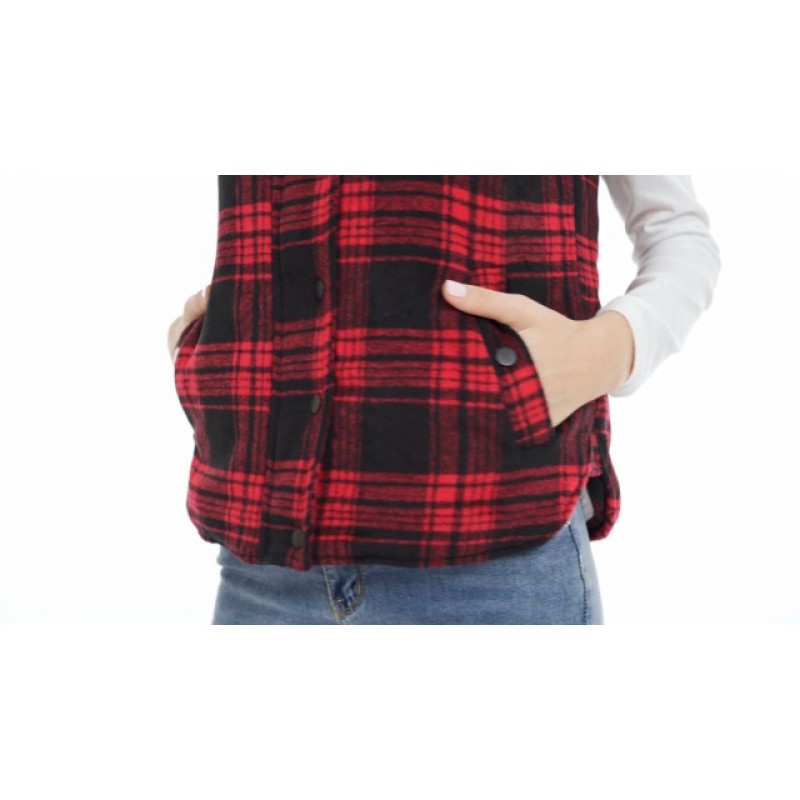 Zilcremo 여성 겨울 버팔로 격자 무늬 자켓 조끼 패딩 조끼 셰르파 양털 지퍼 업 퀼트 Gilet 코트