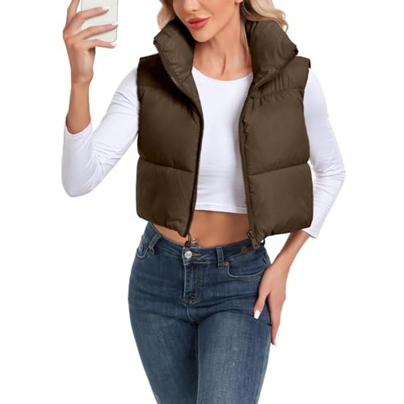 Cityork 퍼퍼 조끼 여성 스탠드 칼라 지퍼 자른 조끼 경량 민소매 따뜻한 패딩 Gilet 코트