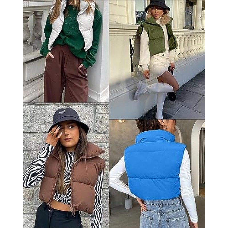Cityork 퍼퍼 조끼 여성 스탠드 칼라 지퍼 자른 조끼 경량 민소매 따뜻한 패딩 Gilet 코트