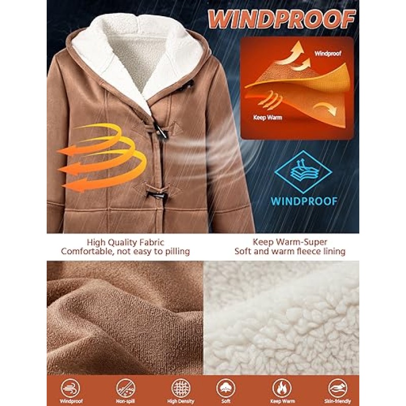 HEEKPEK 여성 양털 재킷 따뜻한 겨울 코트 Sherpa Lined Outwear Jackets 긴 오버 코트 혼 버튼 Thicken Hoods