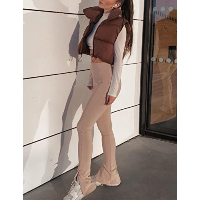 Daacee 여성용 경량 겨울 자르기 퍼퍼 조끼 따뜻한 민소매 지퍼 업 스탠드 칼라 패딩 Gilet