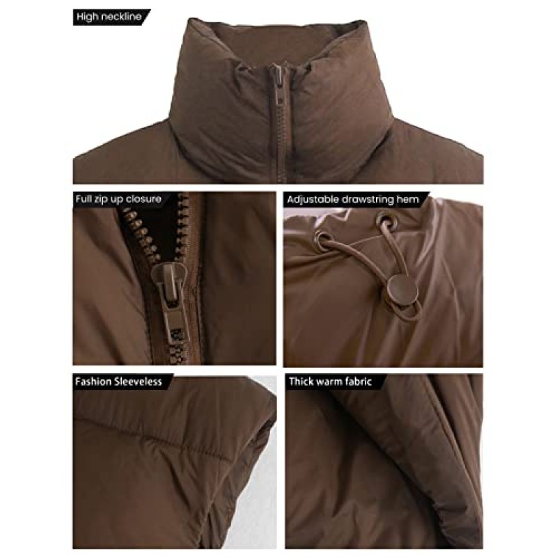 Daacee 여성용 경량 겨울 자르기 퍼퍼 조끼 따뜻한 민소매 지퍼 업 스탠드 칼라 패딩 Gilet