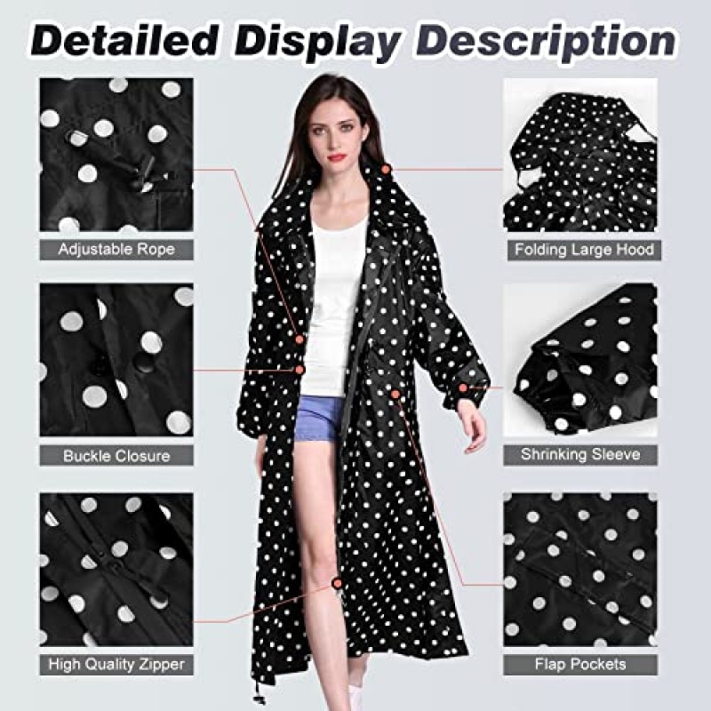 Womens Long Raincoats 레인 자켓 방수 포장 가능 야외 후드 윈드 브레이커 야외용 경량 조절 허리