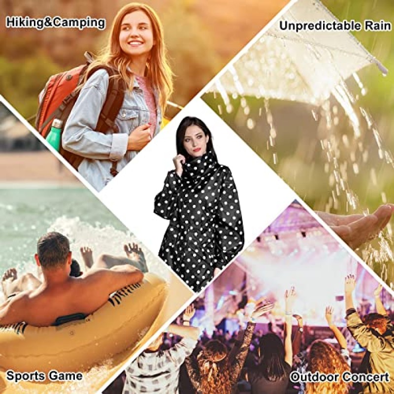 Womens Long Raincoats 레인 자켓 방수 포장 가능 야외 후드 윈드 브레이커 야외용 경량 조절 허리