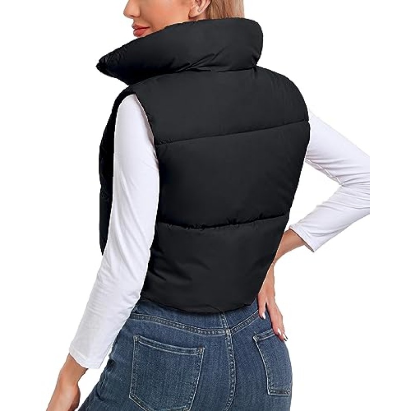 Polu 여성용 자른 퍼퍼 조끼 자켓 민소매 겨울 하이 스탠드 칼라 Zip Gilet 여성용 경량 조끼