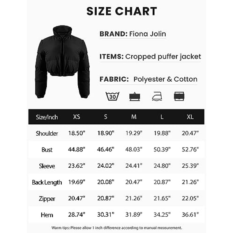 Fiona Jolin Puffer Jacket Womens Cropped Lightweight Zip Up Qulited Down Jacket 따뜻한 패딩 겨울 코트