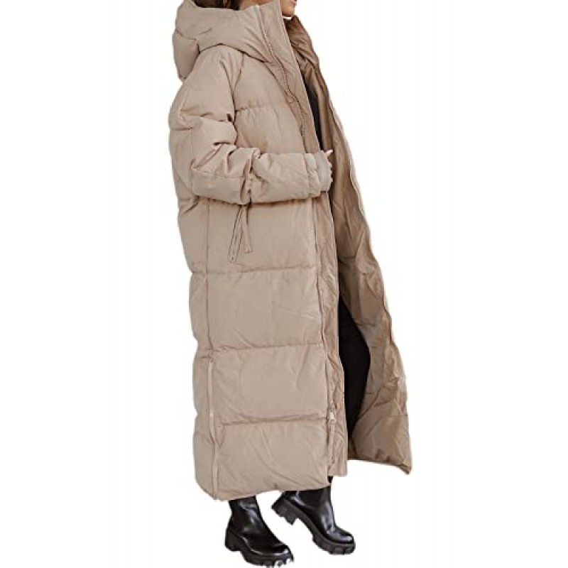 Tankaneo Womens 후드 롱 퀼트 코트 맥시 길이 긴 소매 퍼퍼 자켓 따뜻한 패딩 코트 두꺼운 겨울 겉옷