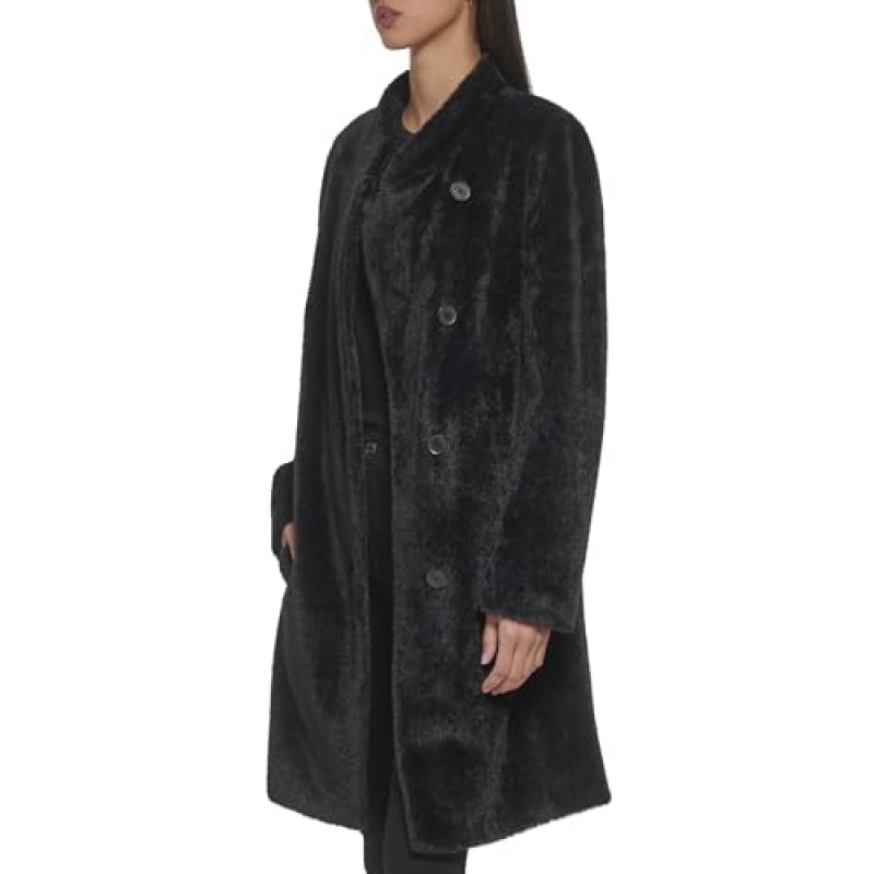 DKNY 여성용 스타일리시 울 아우터, 비대칭 버튼 재킷