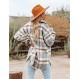 happlan 긴 소매 캐주얼 격자 무늬 샤켓 재킷 셔츠 옷깃 트위드 완두콩 코트 여성용