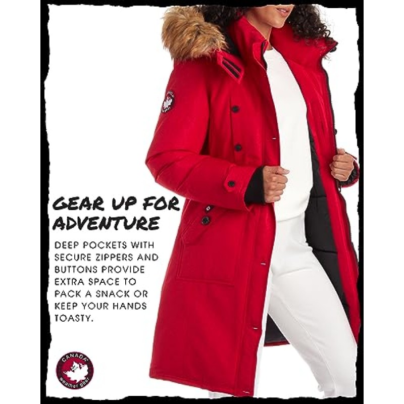 CANADA WEATHER GEAR 여성 겨울 코트 - 스타디움 파카 재킷, 모피 트림 후드(S-3XL)