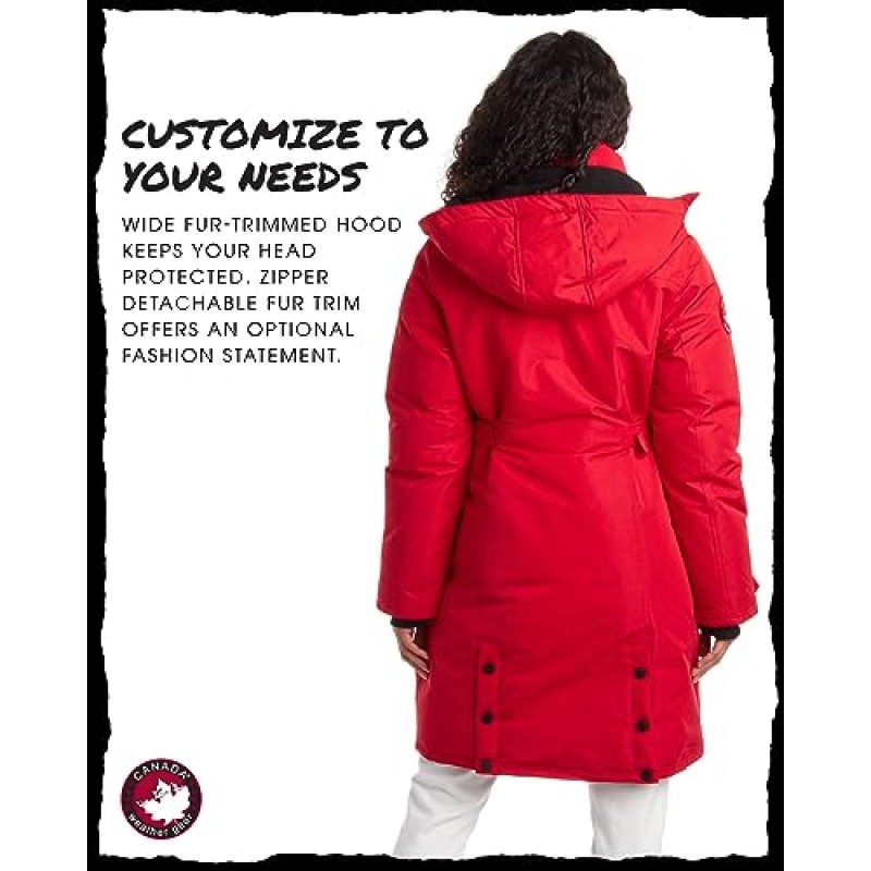 CANADA WEATHER GEAR 여성 겨울 코트 - 스타디움 파카 재킷, 모피 트림 후드(S-3XL)