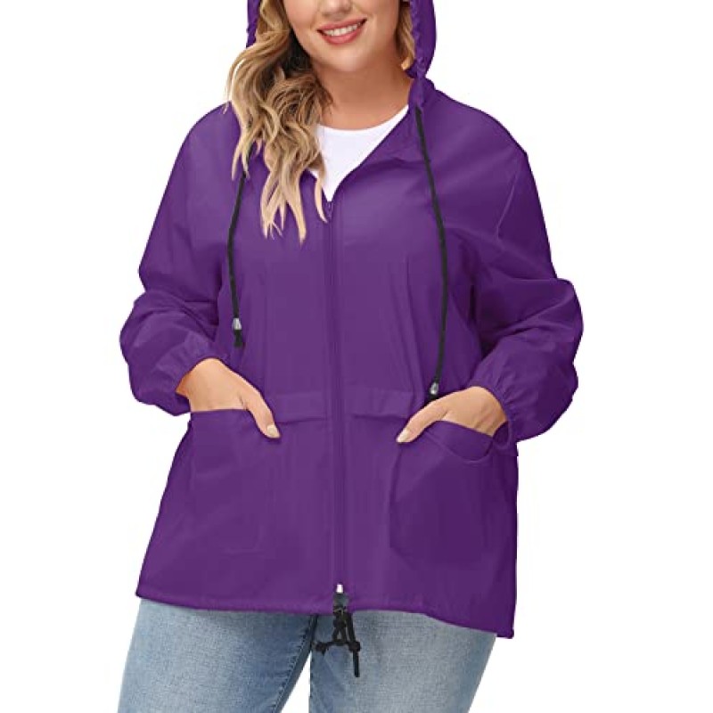 Avoogue 플러스 사이즈 레인코트 여성 방수 레인 재킷 Packable Outdoor Hooded Windbreaker