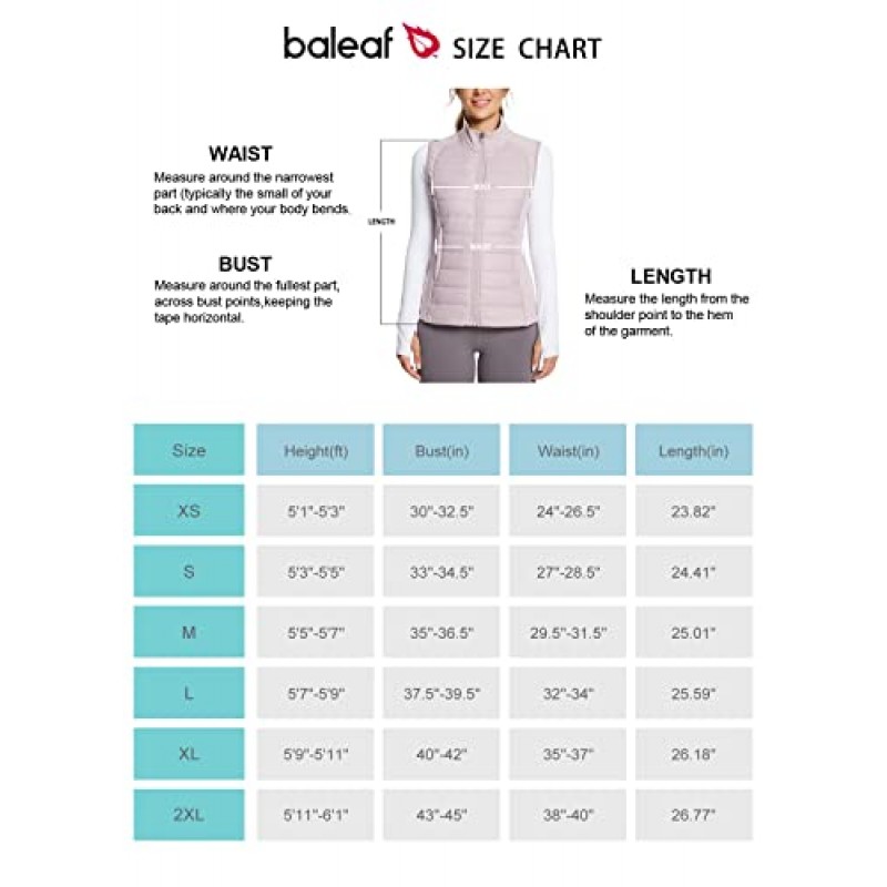 BALEAF 여성용 경량 따뜻한 퍼퍼 조끼 러닝 겨울 하이브리드 민소매 퀼팅 방수 자켓
