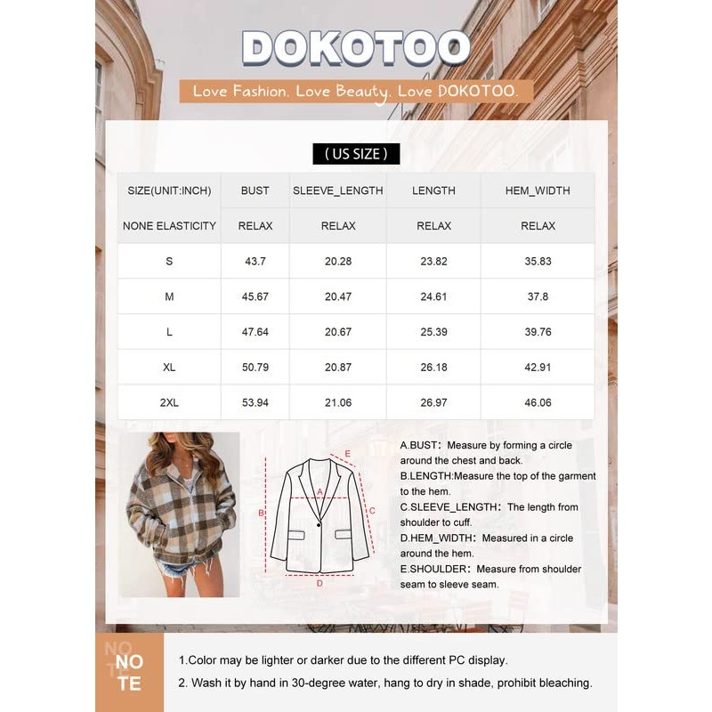 Dokotoo Womens 2023 겨울 전체 지퍼 셰르파 짧은 테디 재킷 코트(포켓 포함)