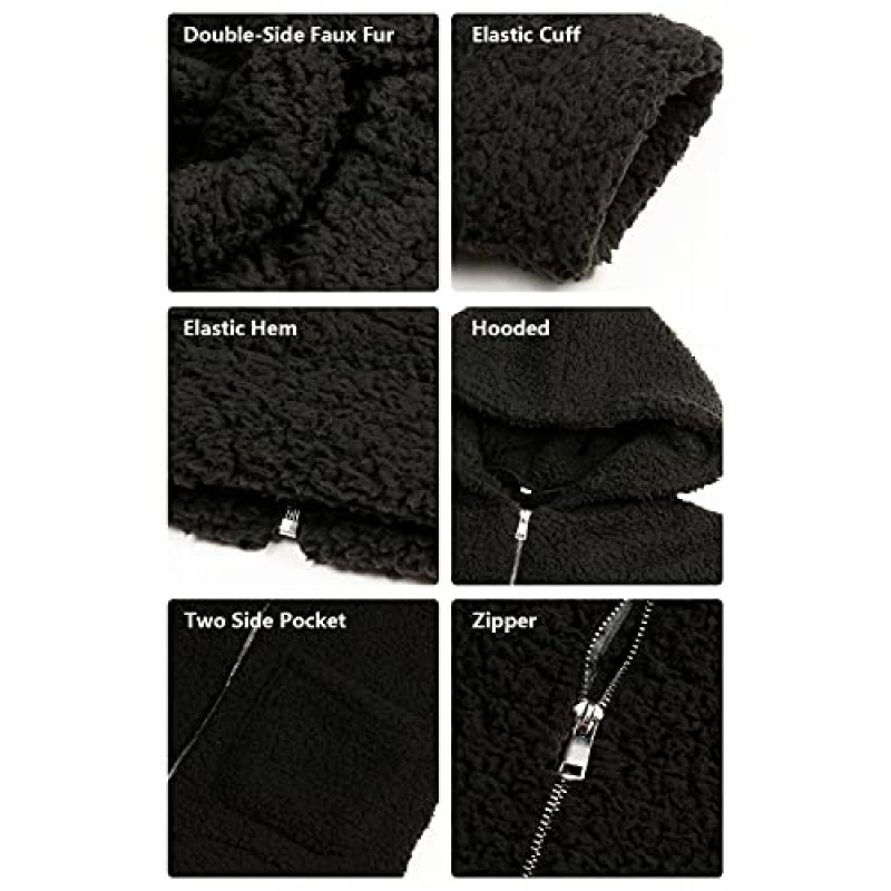 Comeon 여성 캐주얼 코트 옷깃 양털 퍼지 가짜 Shearling 지퍼 후드 따뜻한 겨울 오버 사이즈 자켓
