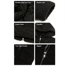 Comeon 여성 캐주얼 코트 옷깃 양털 퍼지 가짜 Shearling 지퍼 후드 따뜻한 겨울 오버 사이즈 자켓