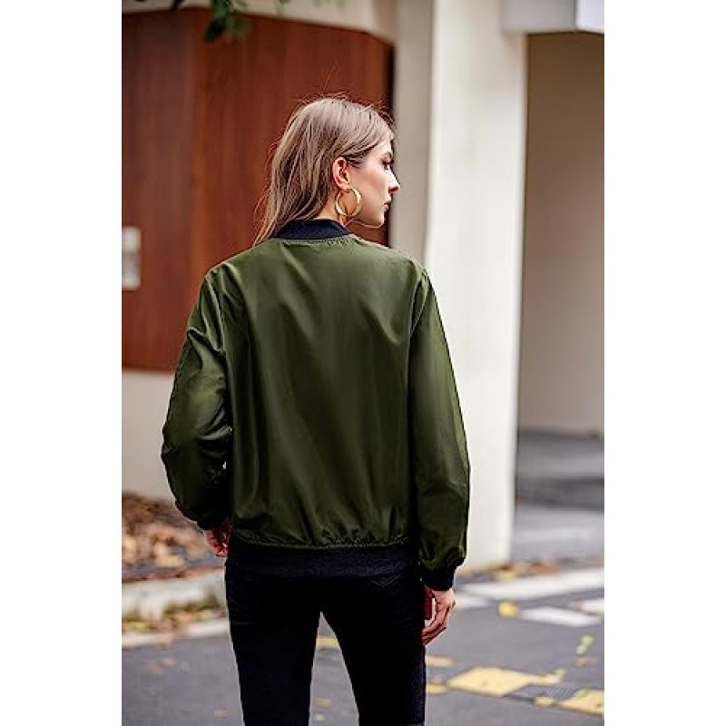 Zeagoo Womens Bomber Jacket 봄 캐주얼 재킷 경량 지퍼 업 재킷 코트 윈드 브레이커 아웃웨어