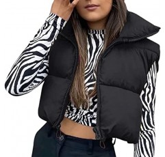 FOMOYUU Womens 경량 자른 퍼퍼 조끼 지퍼 업 스탠드 칼라 민소매 패딩 조끼 자켓 겨울 따뜻한 겉옷