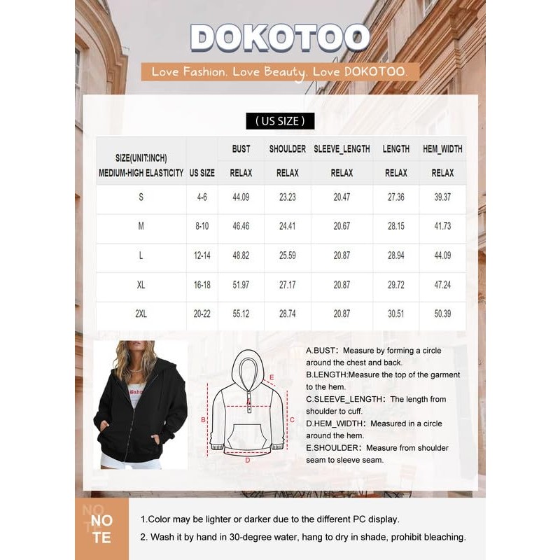 Dokotoo 여성용 지퍼 업 후드 캐주얼 드로우 스트링 플리스 자켓 오버 사이즈 스웨터 Y2K 포켓이있는 옷
