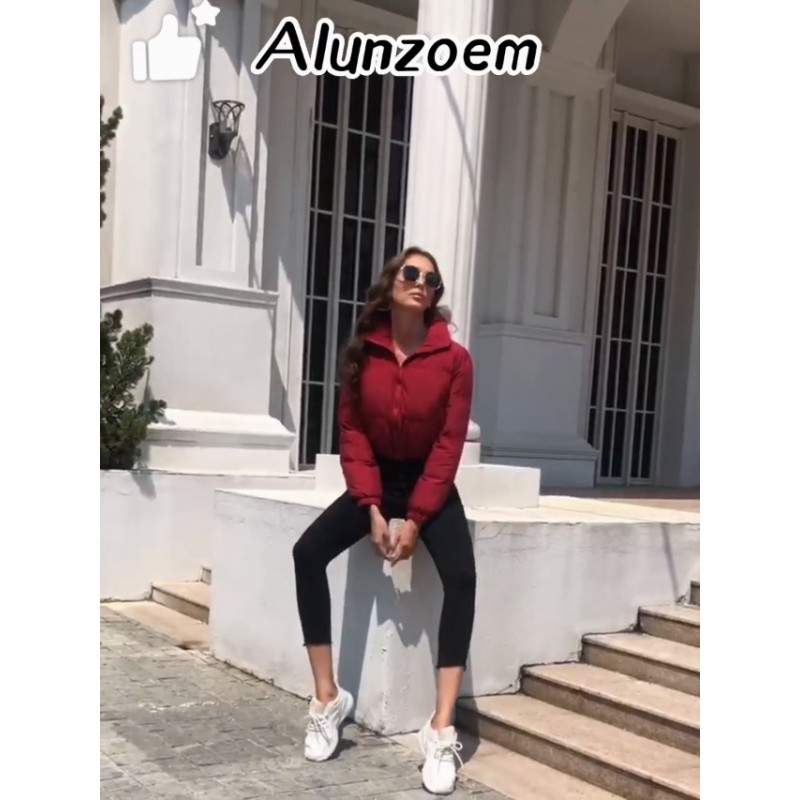 Alunzoem 퍼퍼 재킷 여성 캐주얼 긴 소매 지퍼 업 겨울 짧은 다운 코트