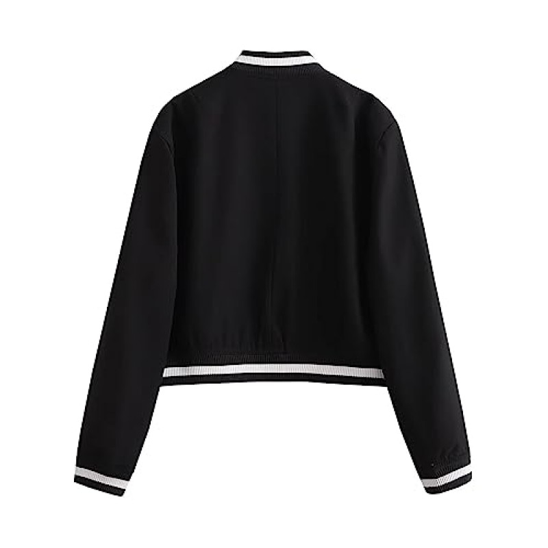 Zaxqunty Womens Cropped Varsity Jacket 캐주얼 야구 버튼 다운 폭격기 코트