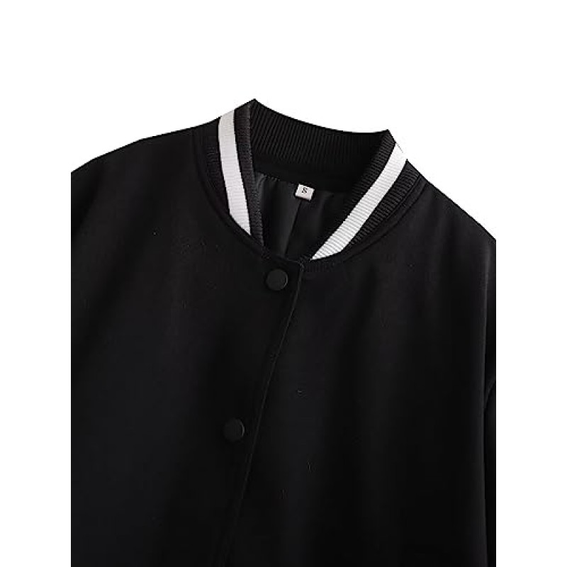 Zaxqunty Womens Cropped Varsity Jacket 캐주얼 야구 버튼 다운 폭격기 코트