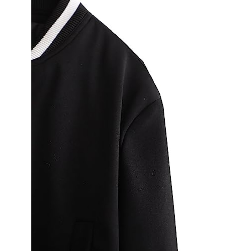Zaxqunty Womens Cropped Varsity Jacket 캐주얼 야구 버튼 다운 폭격기 코트