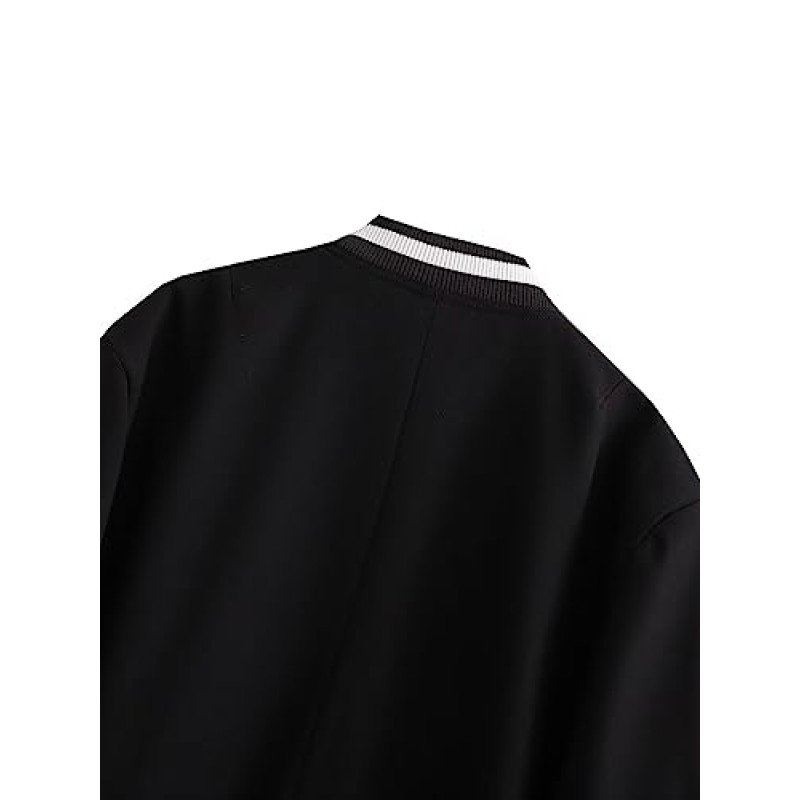 Zaxqunty Womens Cropped Varsity Jacket 캐주얼 야구 버튼 다운 폭격기 코트