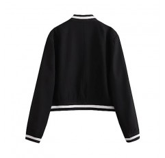 Zaxqunty Womens Cropped Varsity Jacket 캐주얼 야구 버튼 다운 폭격기 코트