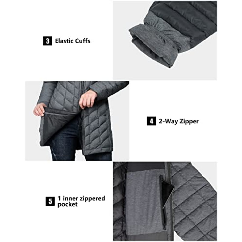 Outdoor Ventures 여성용 Maryan 후드 초경량 따뜻한 Thermolite 롱 퍼퍼 코트