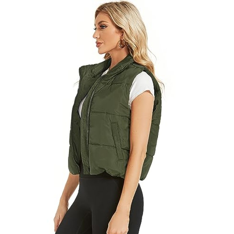 Hount Womens 겨울 자르기 퍼퍼 조끼 경량 민소매 패딩 Gilet 코트 스탠드 칼라 아웃웨어 조끼 포켓 포함
