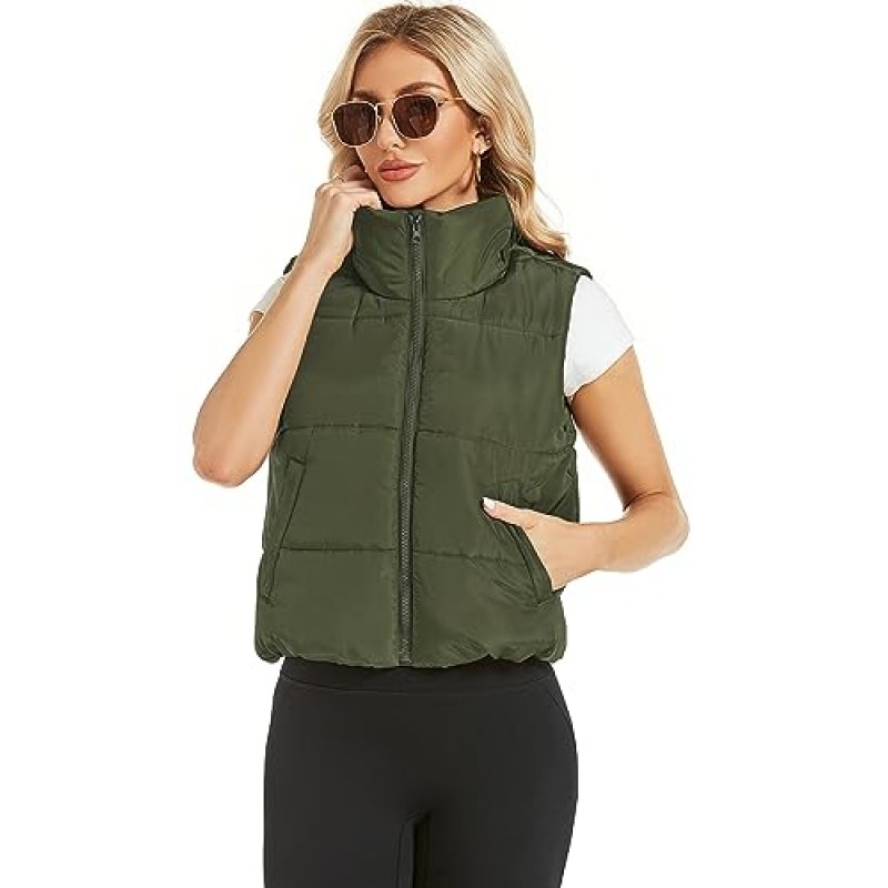 Hount Womens 겨울 자르기 퍼퍼 조끼 경량 민소매 패딩 Gilet 코트 스탠드 칼라 아웃웨어 조끼 포켓 포함