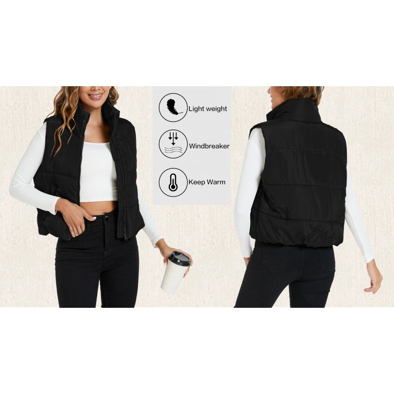 Hount Womens 겨울 자르기 퍼퍼 조끼 경량 민소매 패딩 Gilet 코트 스탠드 칼라 아웃웨어 조끼 포켓 포함