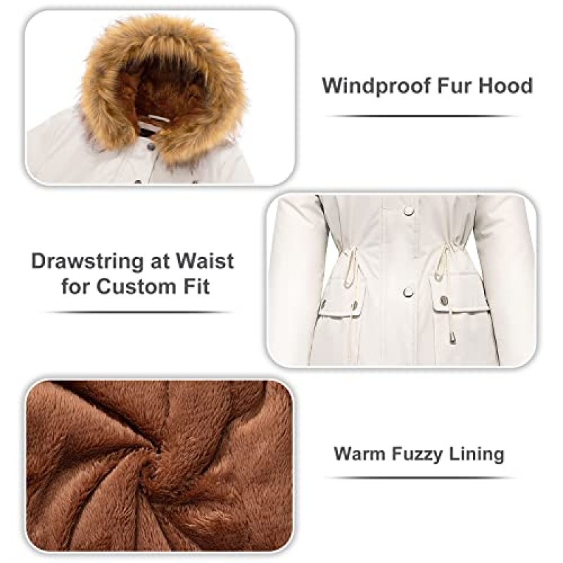 FARVALUE Womens Water-reprllent Winter Coat Thicken Puffer Jacket 따뜻한 양털 안감 모피 후드 파카
